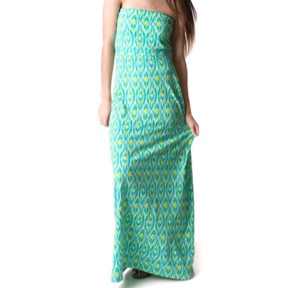 👗 Teal Geometric Print Maxi Dress | All For Color | Medium